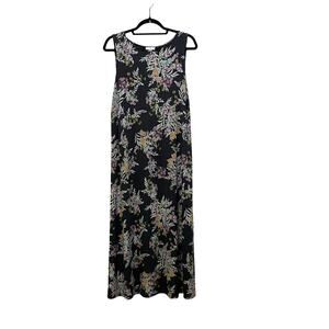 J.JILL Gray Tropical Floral Maxi Tank Dress MEDIUM PETITE Pockets Stretch Resort